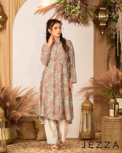 Satin-Blend Long Sleeve Midi Top 63353